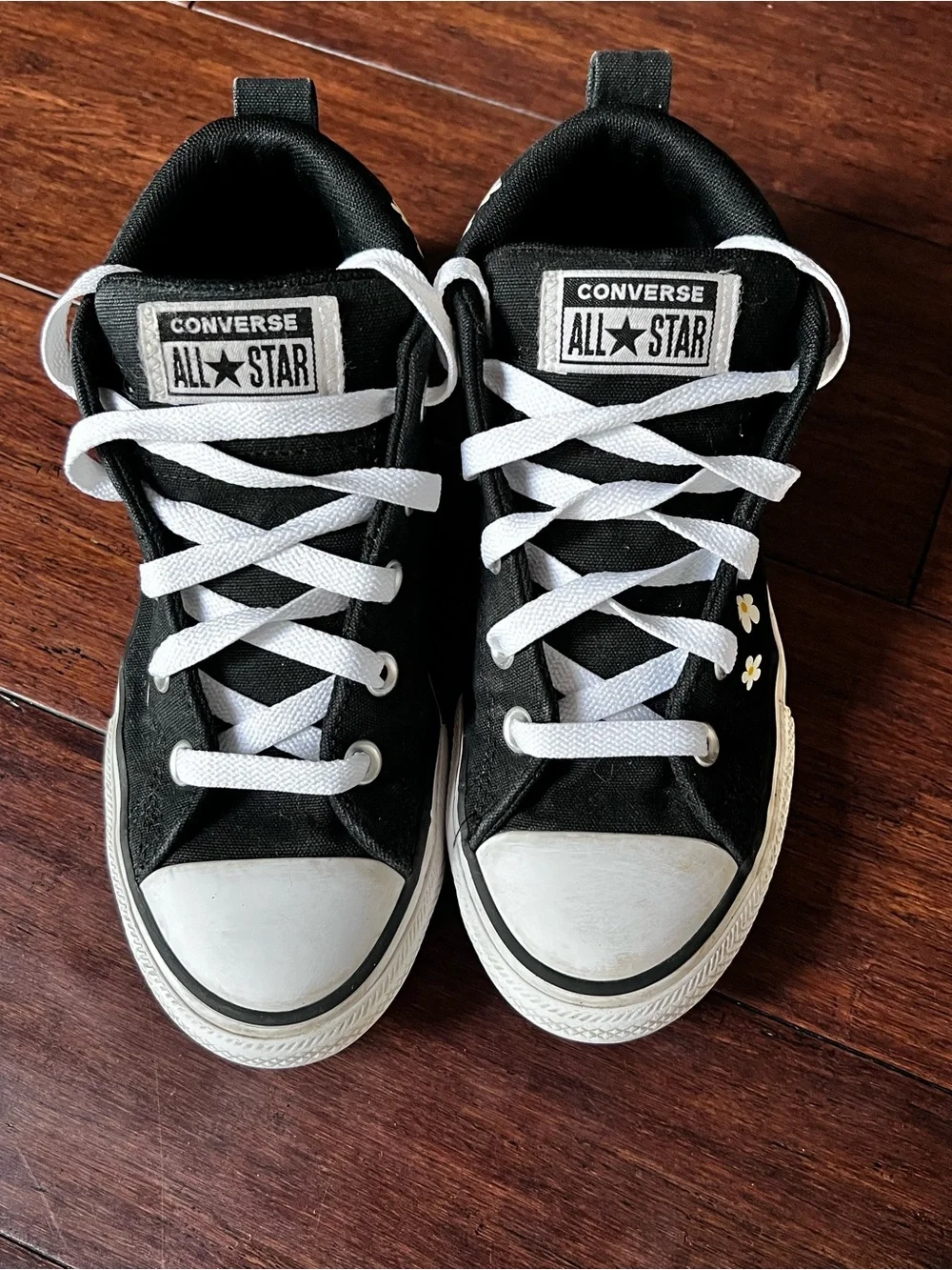 Converse Kids Black Canvas Sneakers with White Daisy Detail